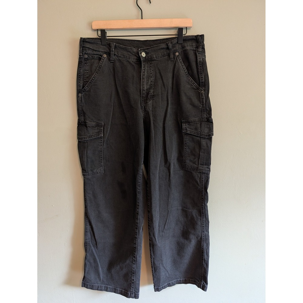Gap 90s Loose Mid Rise Cargo Pants Womens 31/12S Washed Black Utility Denim